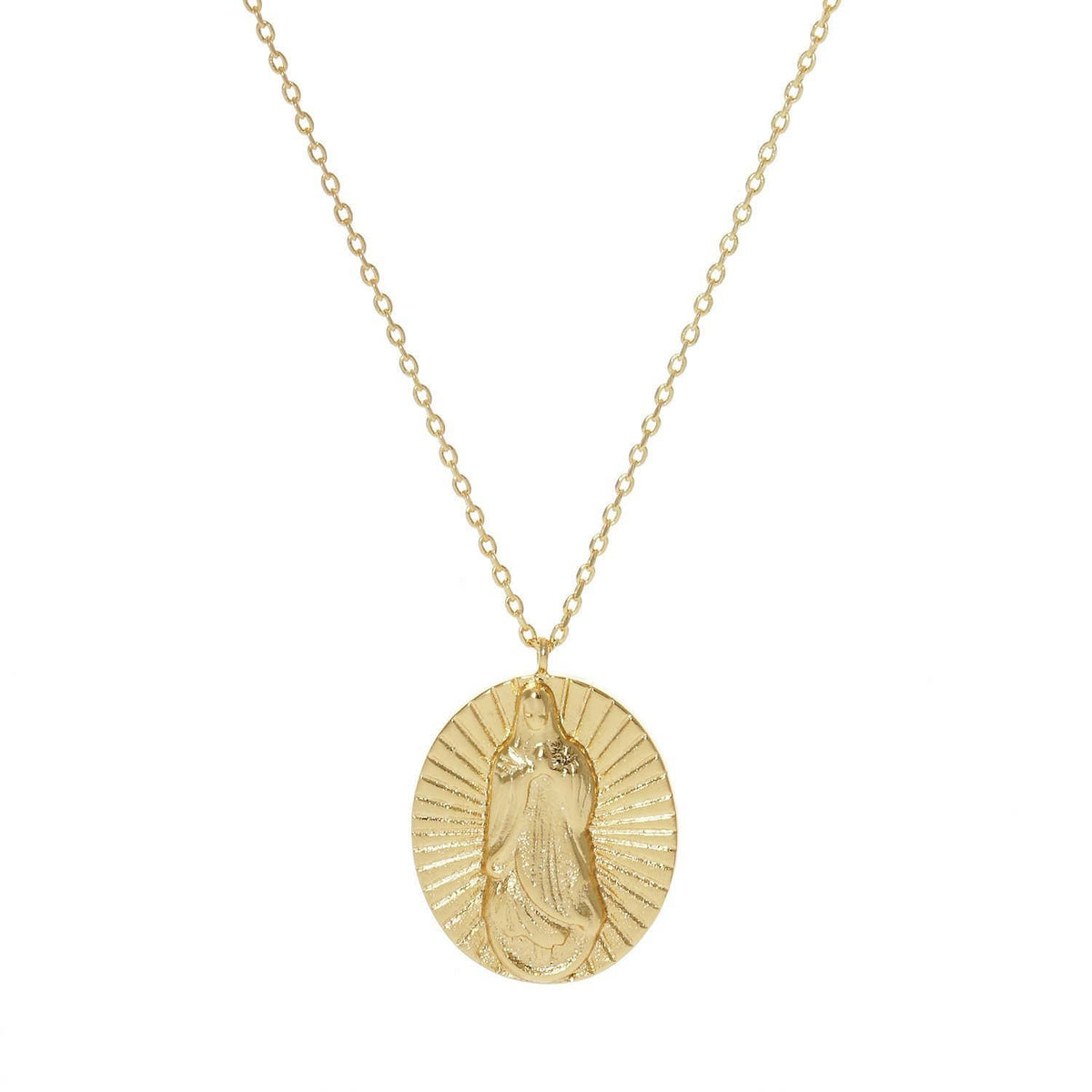 Gold Plated Virgin Mary Oval Pendant Necklace