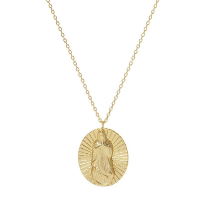 Gold Plated Virgin Mary Oval Pendant Necklace