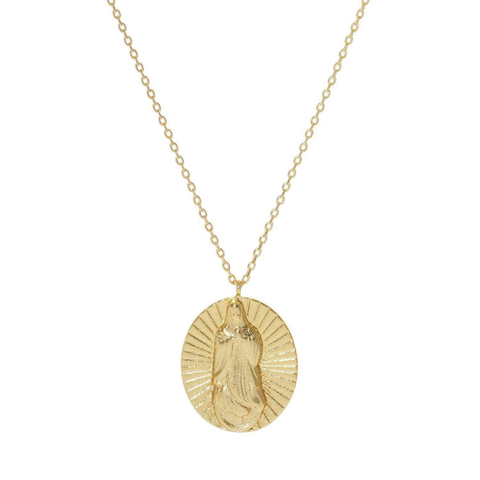 Gold Plated Virgin Mary Oval Pendant Necklace