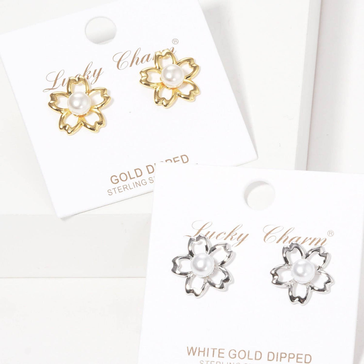 Gold Freshwater Pearl Floral Stud Earrings