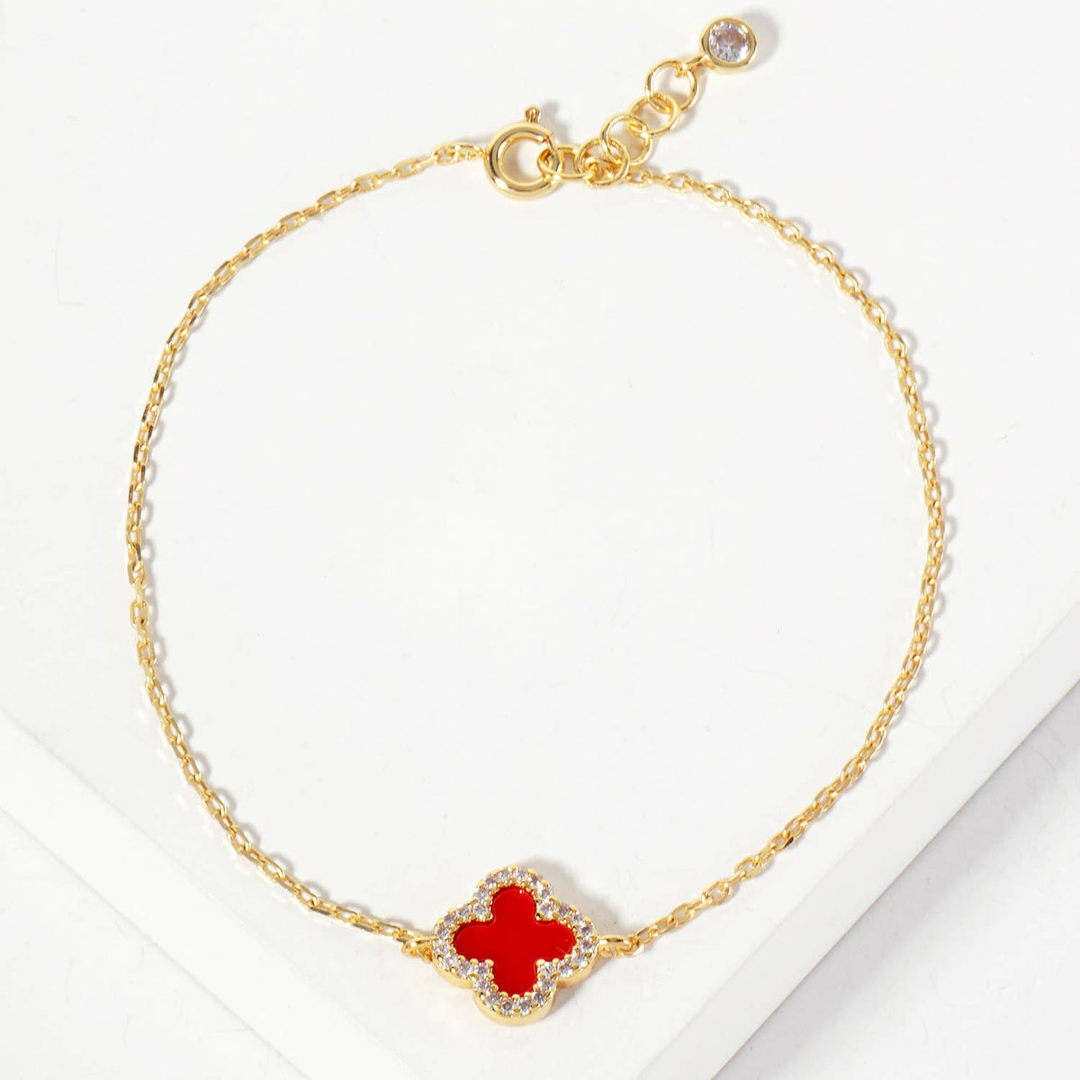 Pave-Set 11mm 18K-Gold-Dipped Brass Quatrefoil Bracelet