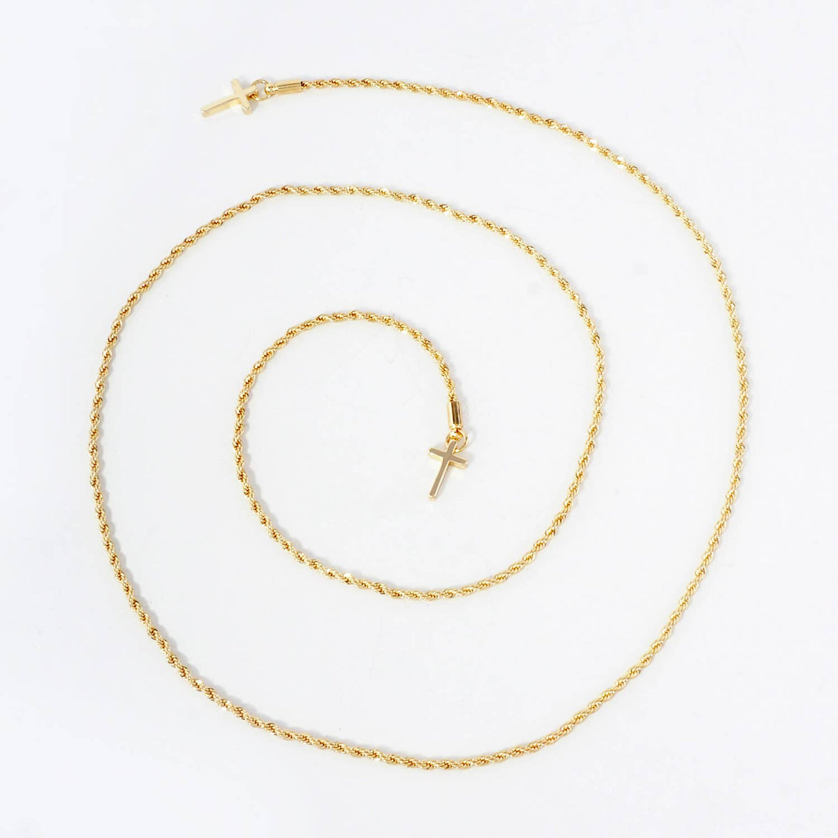 18K-Gold-Dipped 2mm Rope Chain & Cross Drop Face-Chain