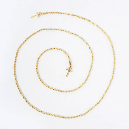18K-Gold-Dipped 2mm Rope Chain & Cross Drop Face-Chain