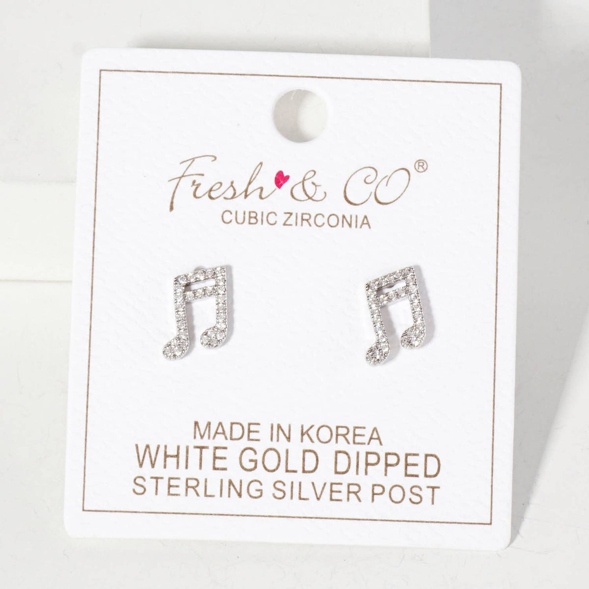 Pave-Set 11mm Musical-Note Brass Stud Earrings