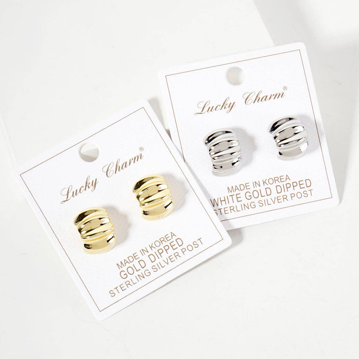 Polished Metal Textured 15mm Half Hoop Earrings