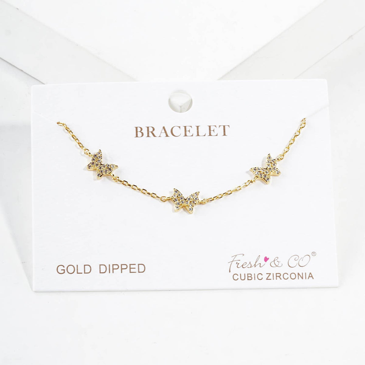 Sparkling Pavé Butterfly Trio Bracelet in 14K Gold Finish