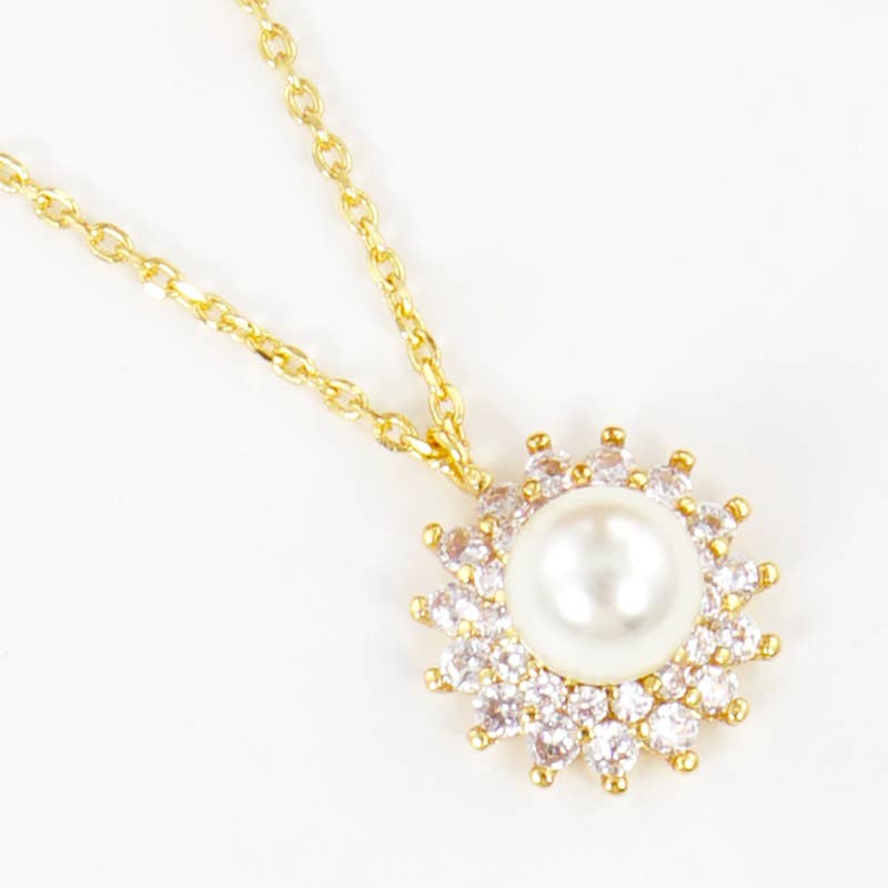 Bridesmaid Pearl & Crystal Sunburst Pendant Necklace