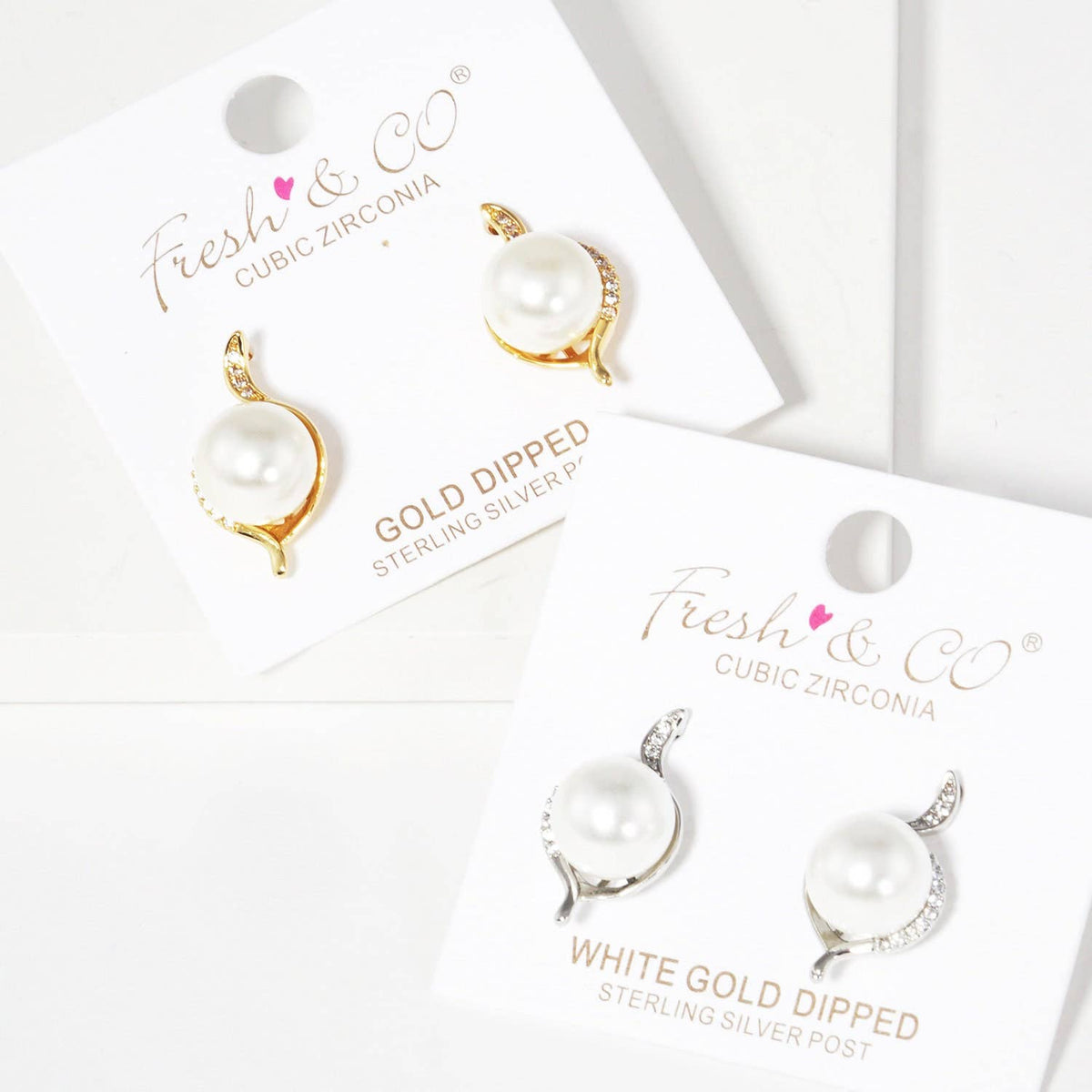 Gold Plated Freshwater Pearl Pave Stud Earrings