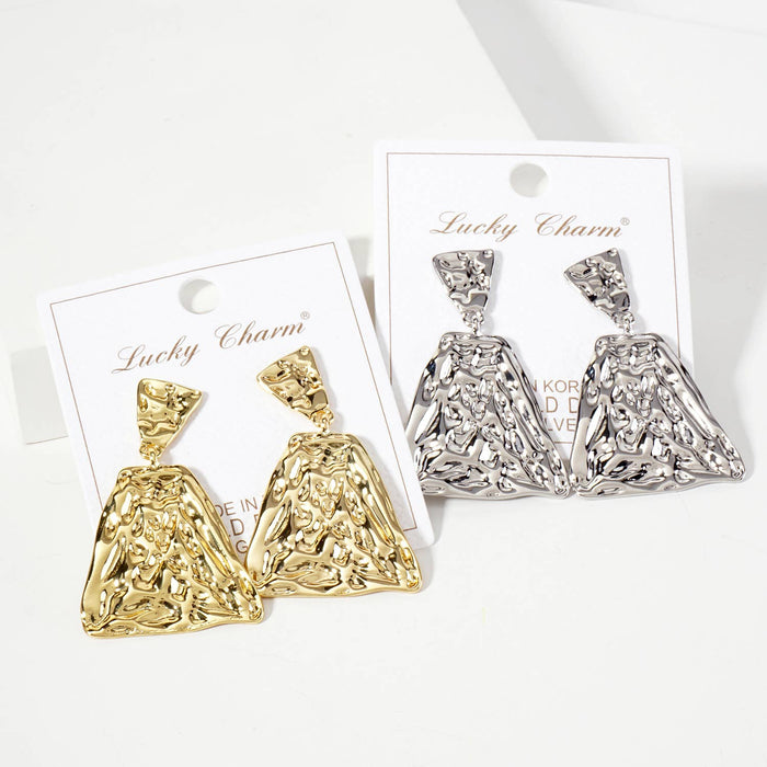 Polished Hammered-Texture Geometric Diamond-Shaped Earrings