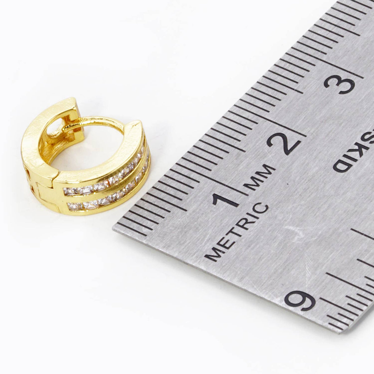 2 Line Micro Pave Set Cubic Zirconia 12mm Huggie Hoop