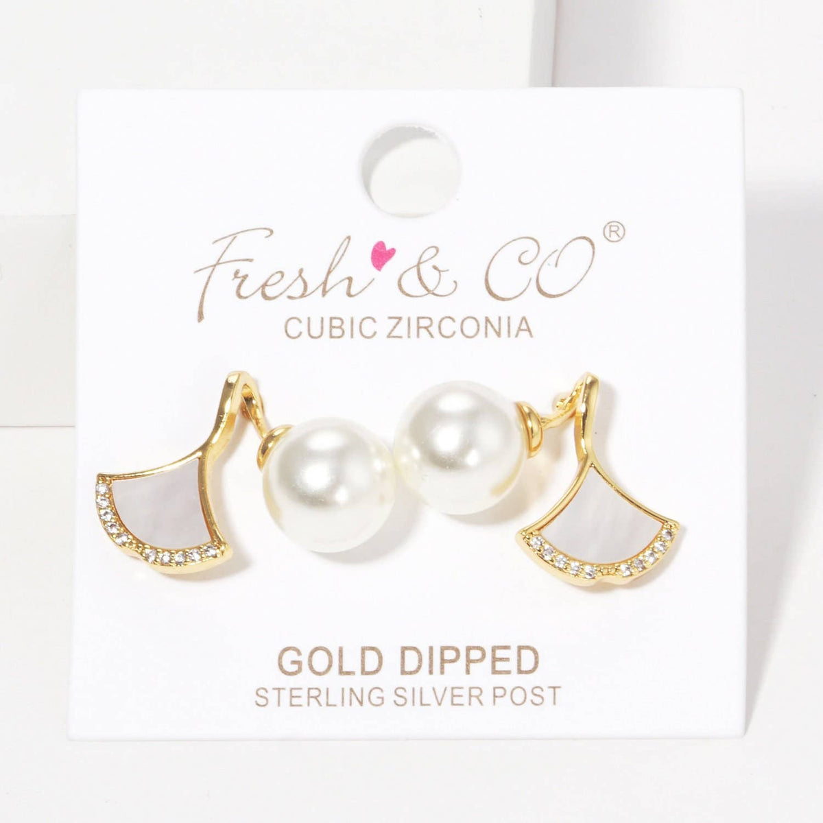 Gold Freshwater Pearl Fan Shaped Stud Earrings