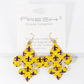 Gold Plated Yellow Purple Fleur De Lis Dangle Earrings