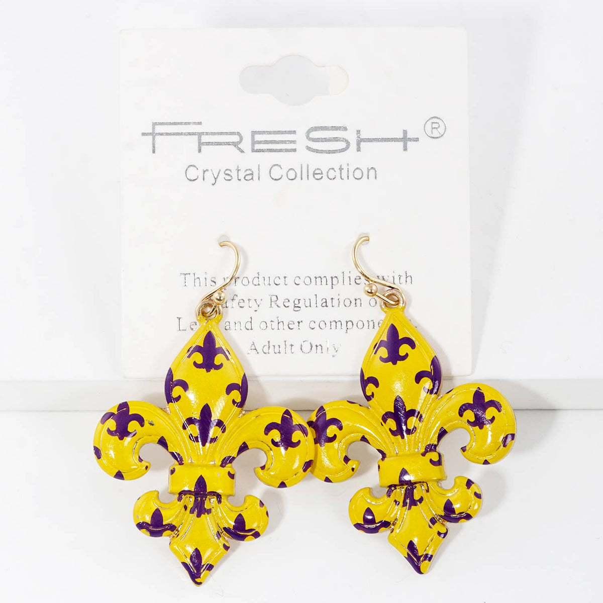 Gold Plated Yellow Purple Fleur De Lis Dangle Earrings