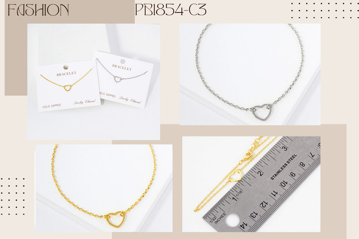 Polished Brass 10mm Cutout Heart  Chain Bracelet