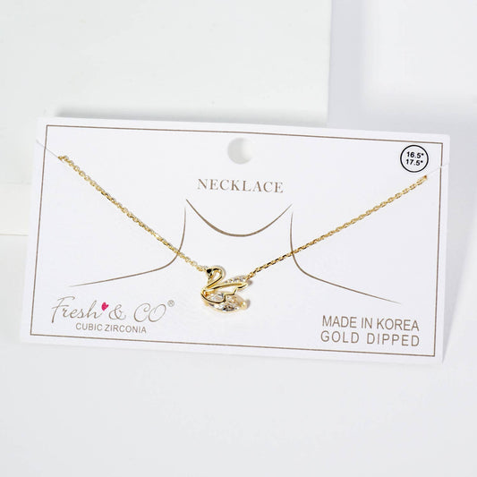 18K Gold Dipped CZ Swan Pendant Necklace
