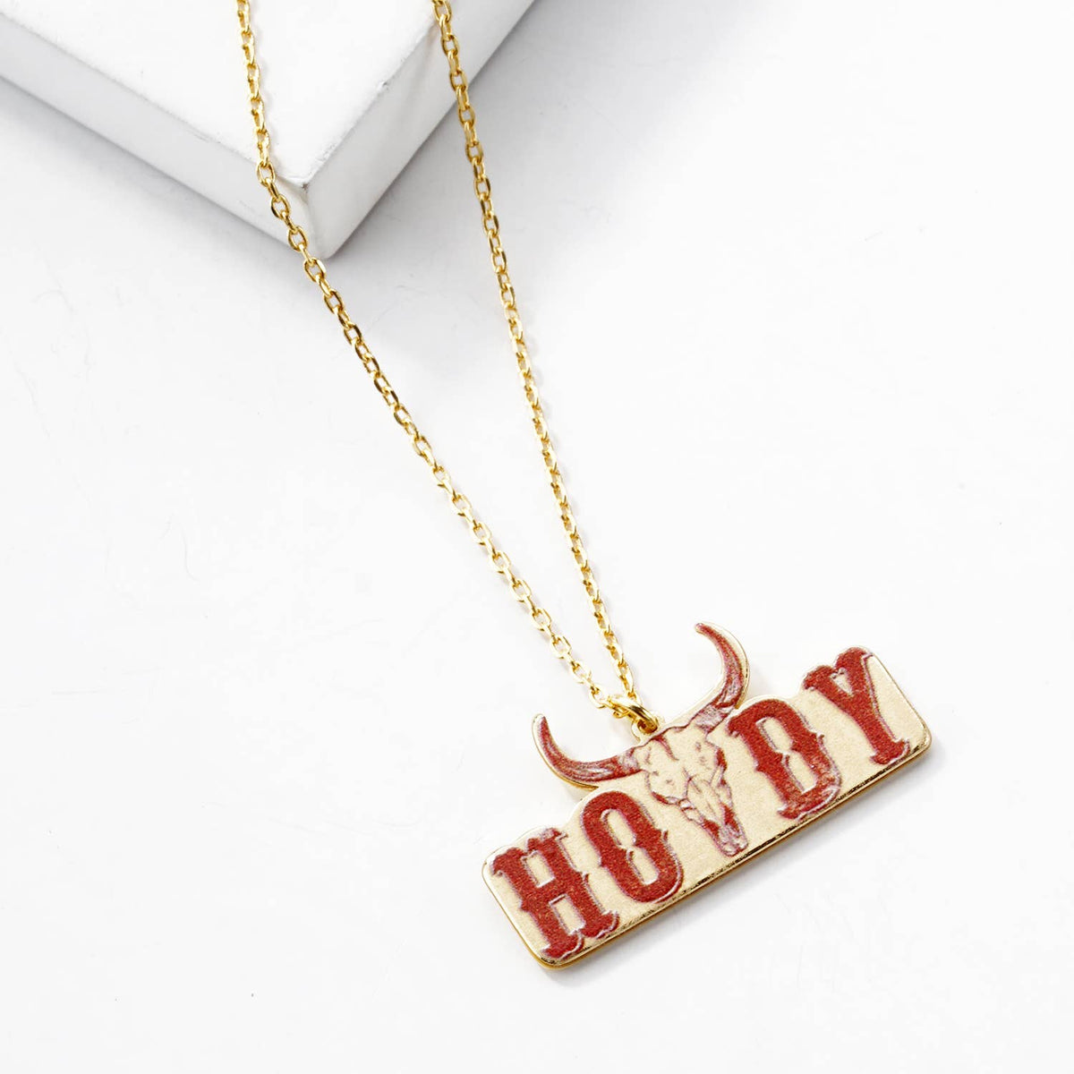Western "Howdy" Bull Skull Pendant Necklace