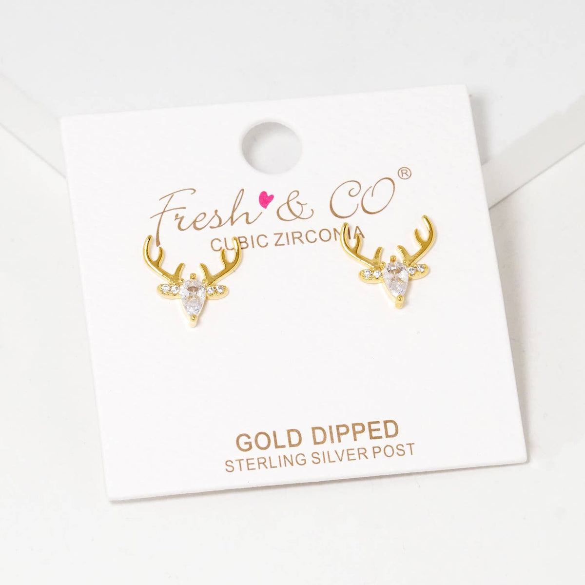 Dainty Reindeer Antler Cubic Zirconia Stud Earrings