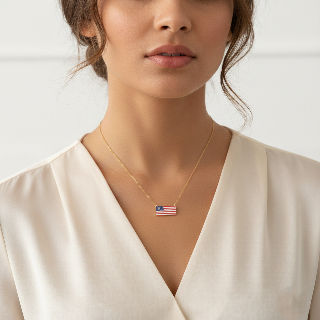 Patriotic USA Flag Charm Necklace