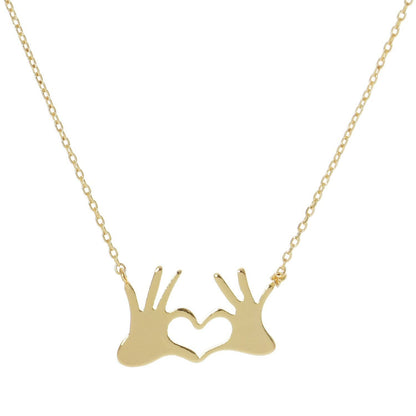 Gold Plated Double Hand Love Heart Necklace