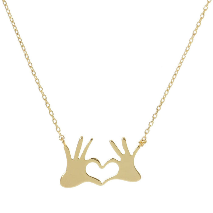 Gold Plated Double Hand Love Heart Necklace