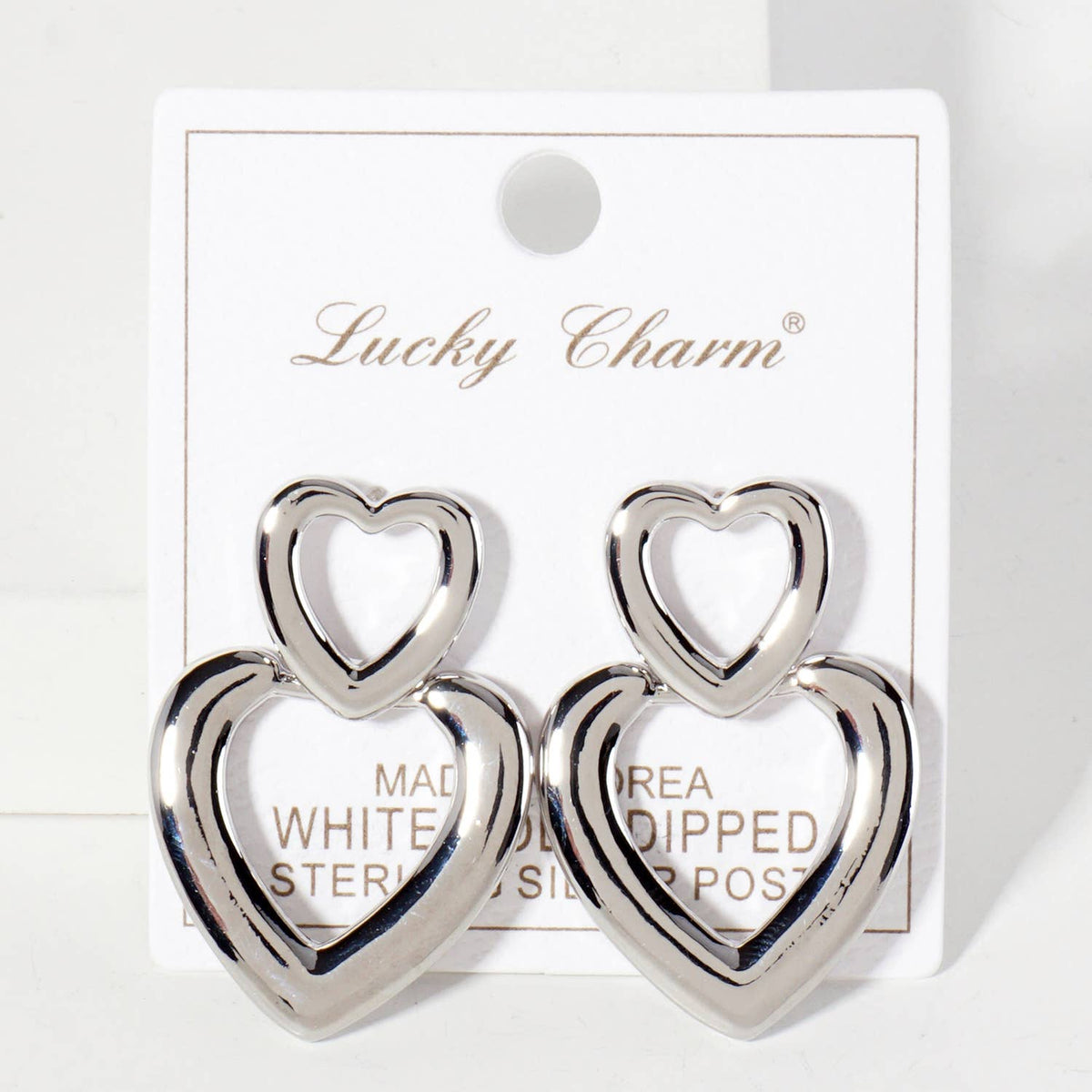 Polished Brass Cutout Double Heart Drop Dangle Earrings