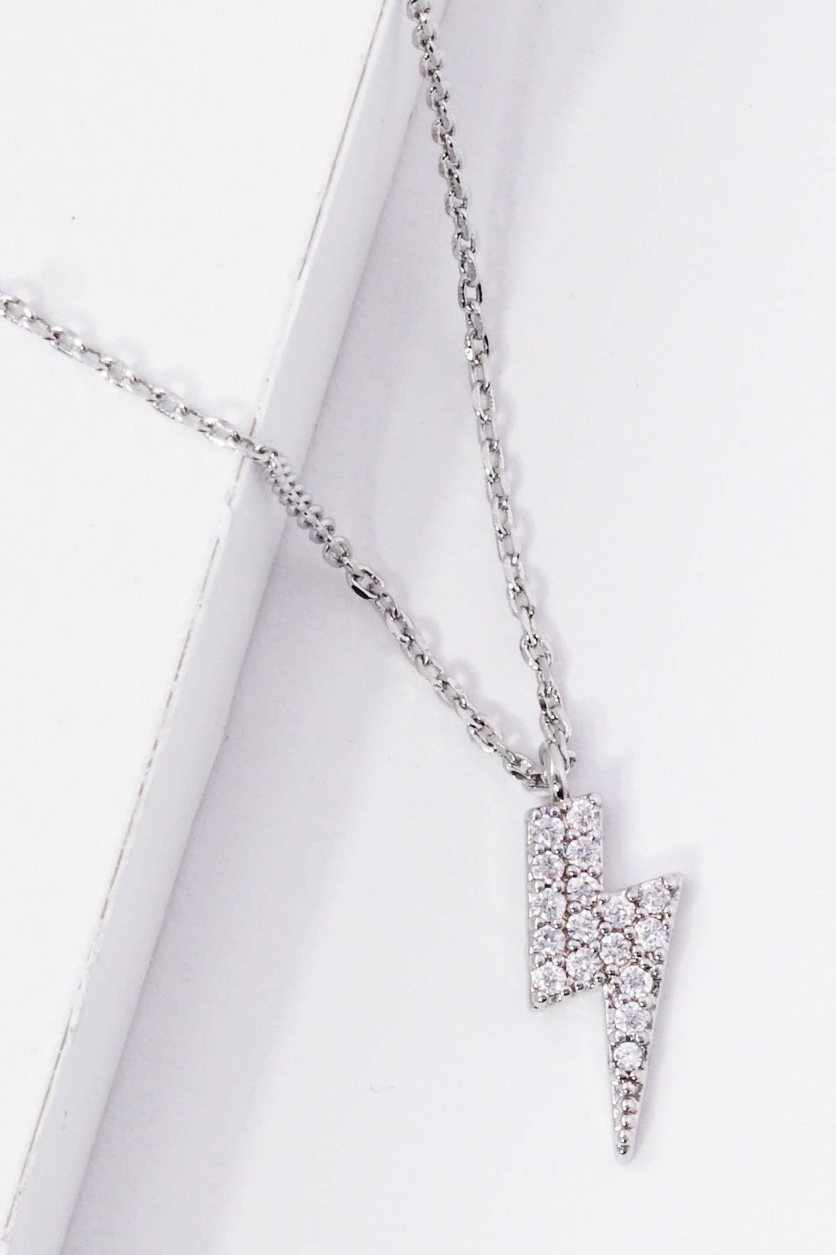 Gold Cubic Embedded Lightning Bolt Necklace