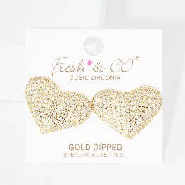 Gold Cubic Embedded Heart Shaped Stud Earrings