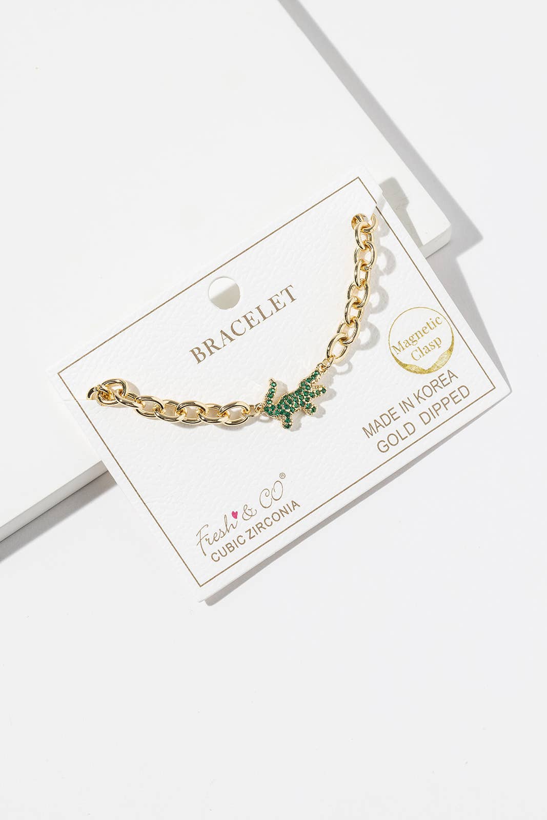 Pavé Green Alligator Magnetic Clasp Link Chain Bracelet
