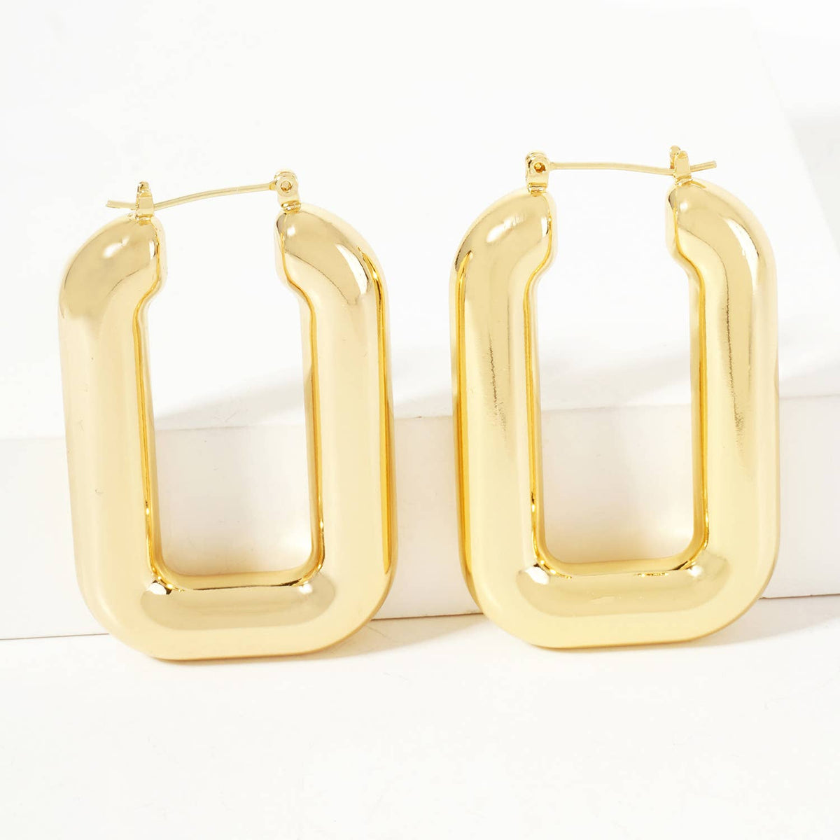 Polished Brass Hollow Rectangle Tube Hoop Earrings