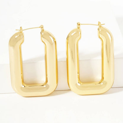 Polished Brass Hollow Rectangle Tube Hoop Earrings