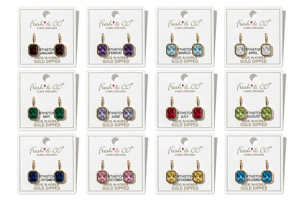 Birthstone Dangle Earrings – Gold-Dipped Octagon Cubic