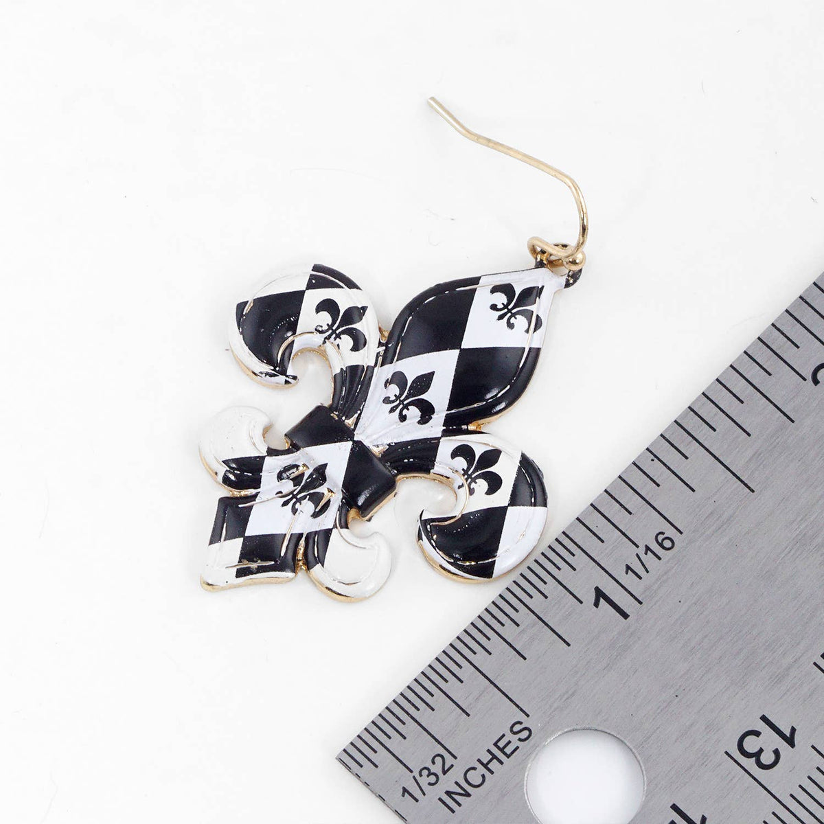 Gold Plated Dalmatian Fleur De Lis Dangle Earrings