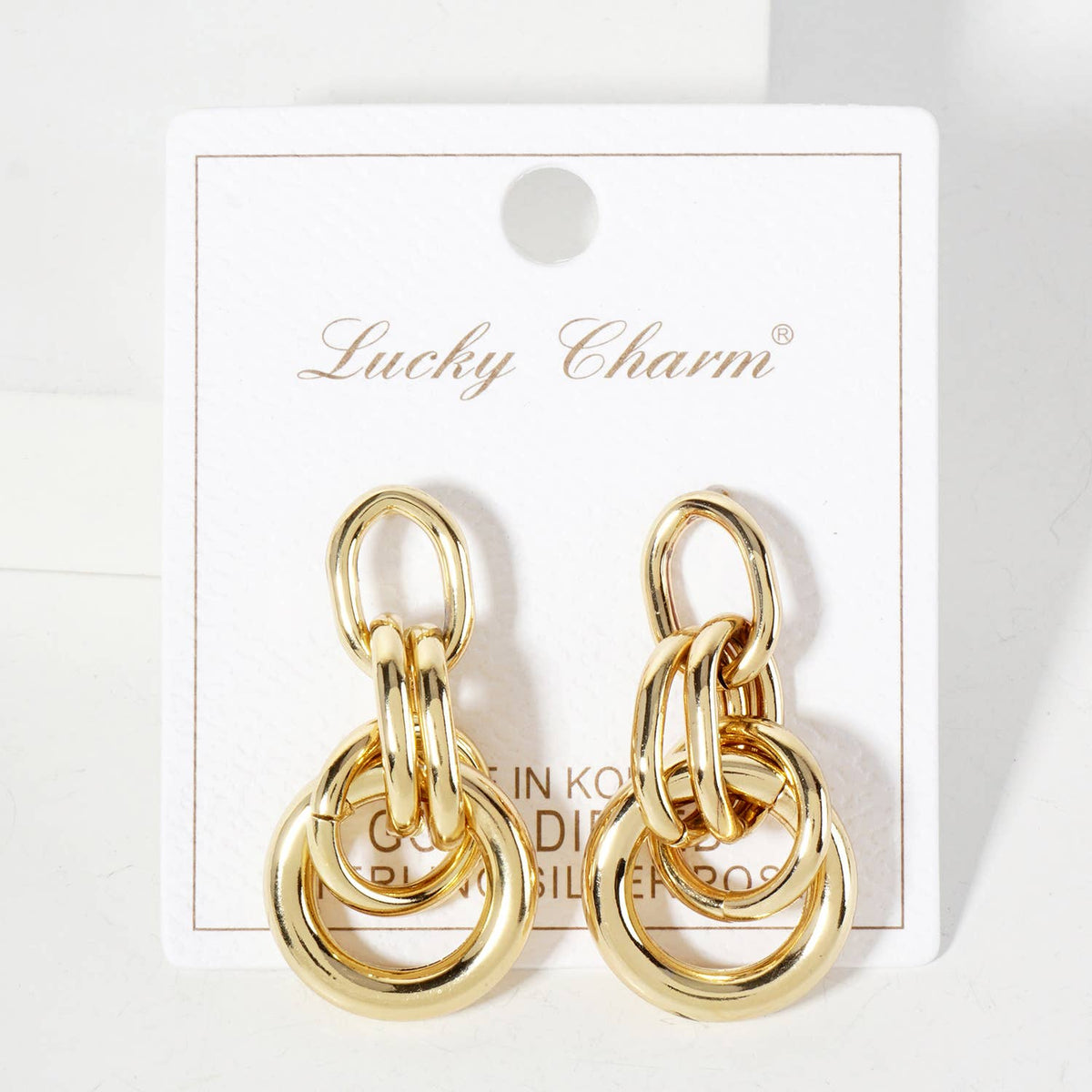 Polished Brass Interlocking Circles Drop Gold-Dipped Earring