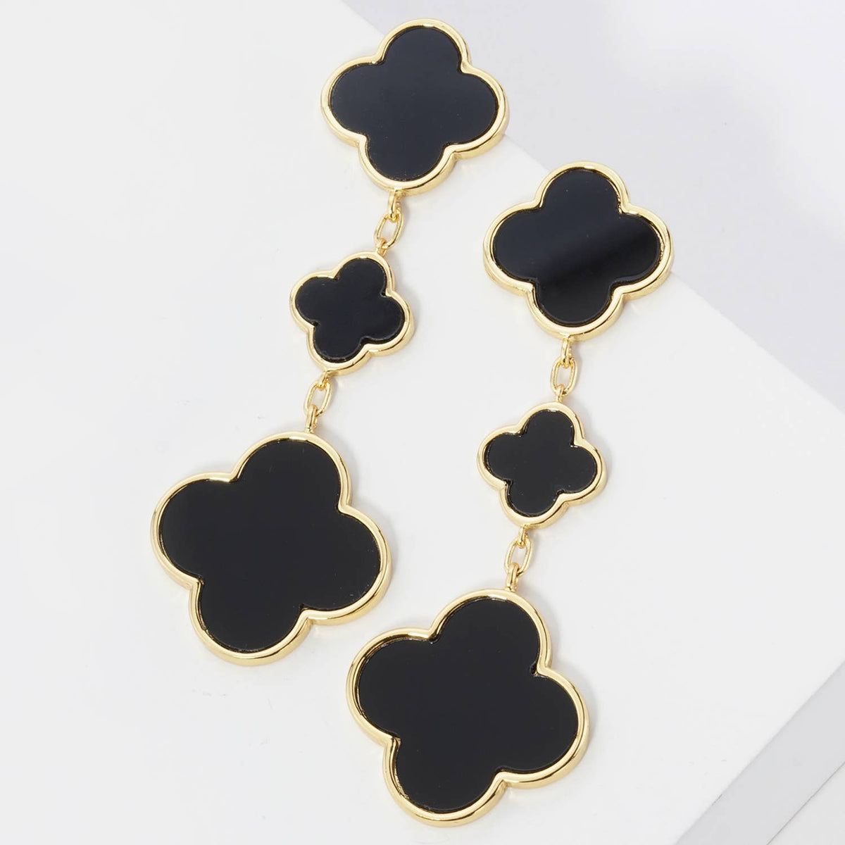 18K GOLD DIPPED THREE QUATREFOIL DROP DANGLE POST EARRINGS