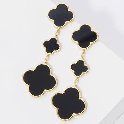 18K GOLD DIPPED THREE QUATREFOIL DROP DANGLE POST EARRINGS