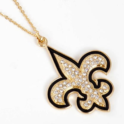 Gold Plated Cubic Zirconia Fleur De Lis Pendant Necklace