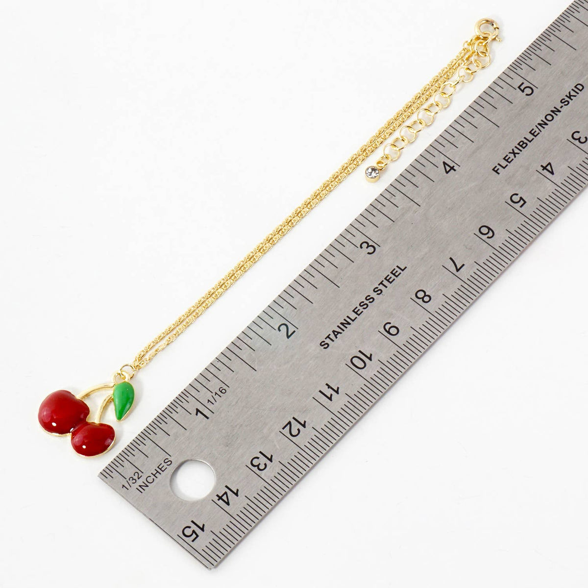 Enamel Cherry Charm Anklet in 18K Gold Plated Brass