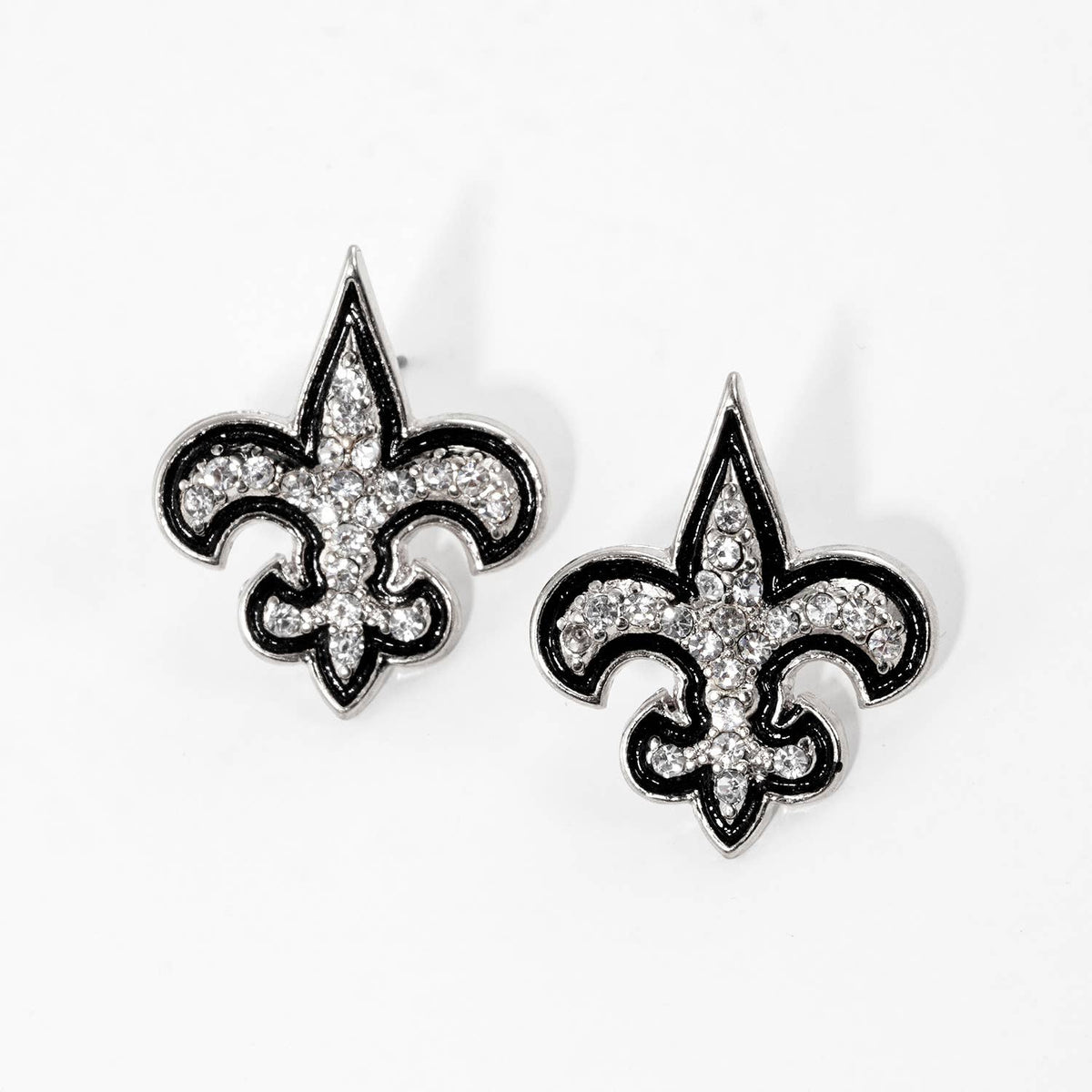 Gold Plated Cubic Bold Fleur De Lis Stud Earrings