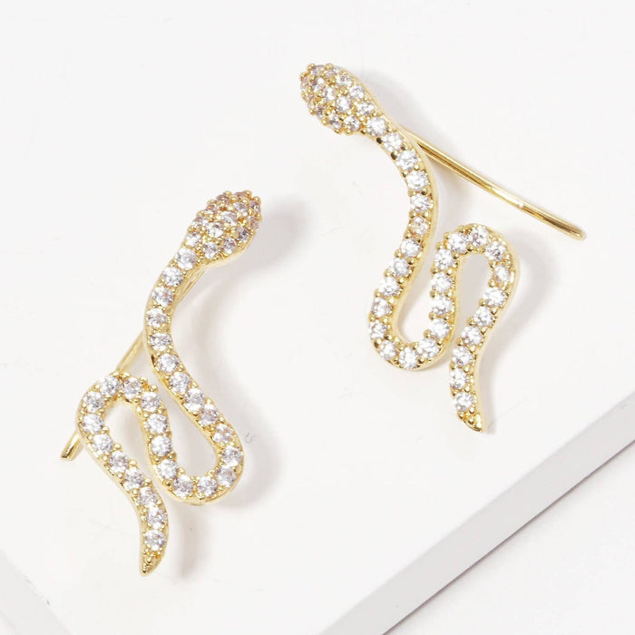 Gold Plated Serpent Ear Climber Earrings