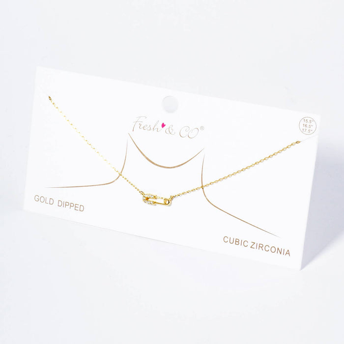 Cubic Zirconia Petite Safety Pin Pendant Necklace