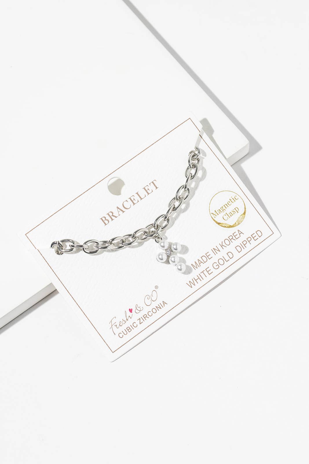 Pearl Cross Charm Chain Bracelet