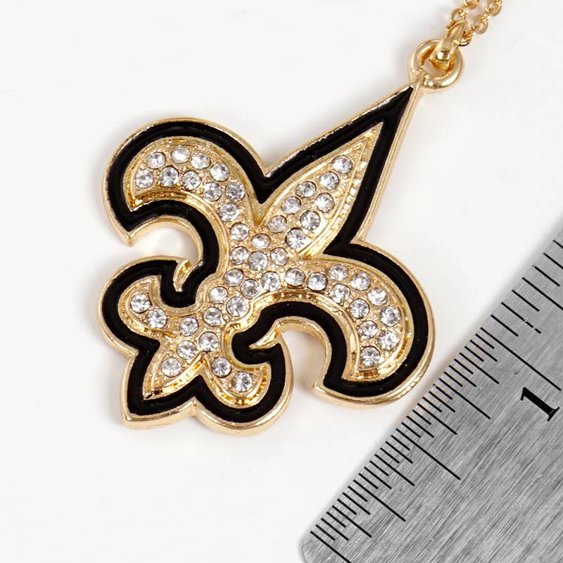Gold Plated Cubic Zirconia Fleur De Lis Pendant Necklace