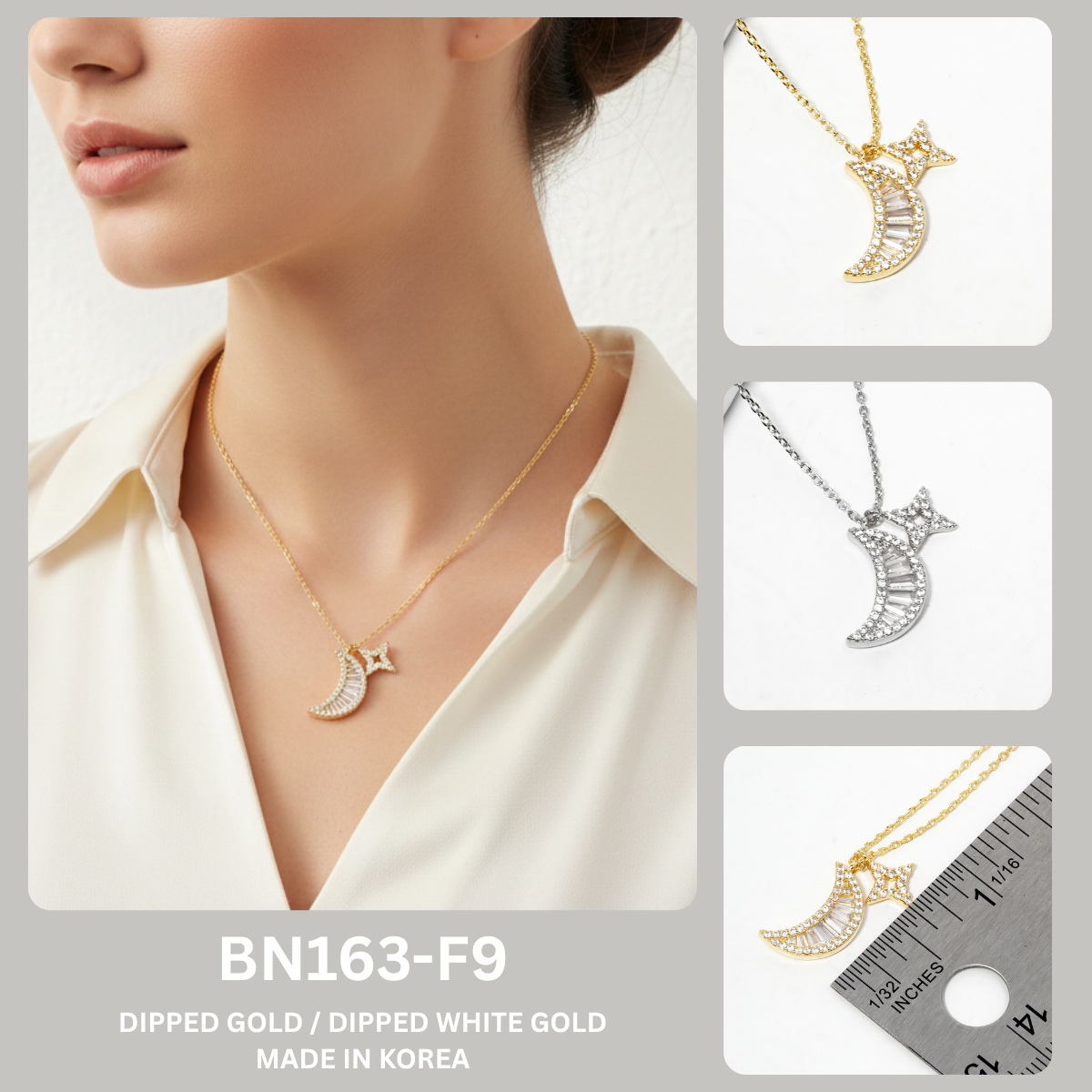 18K Gold Dipped CZ Pave Crescent Moon Pendant Necklace