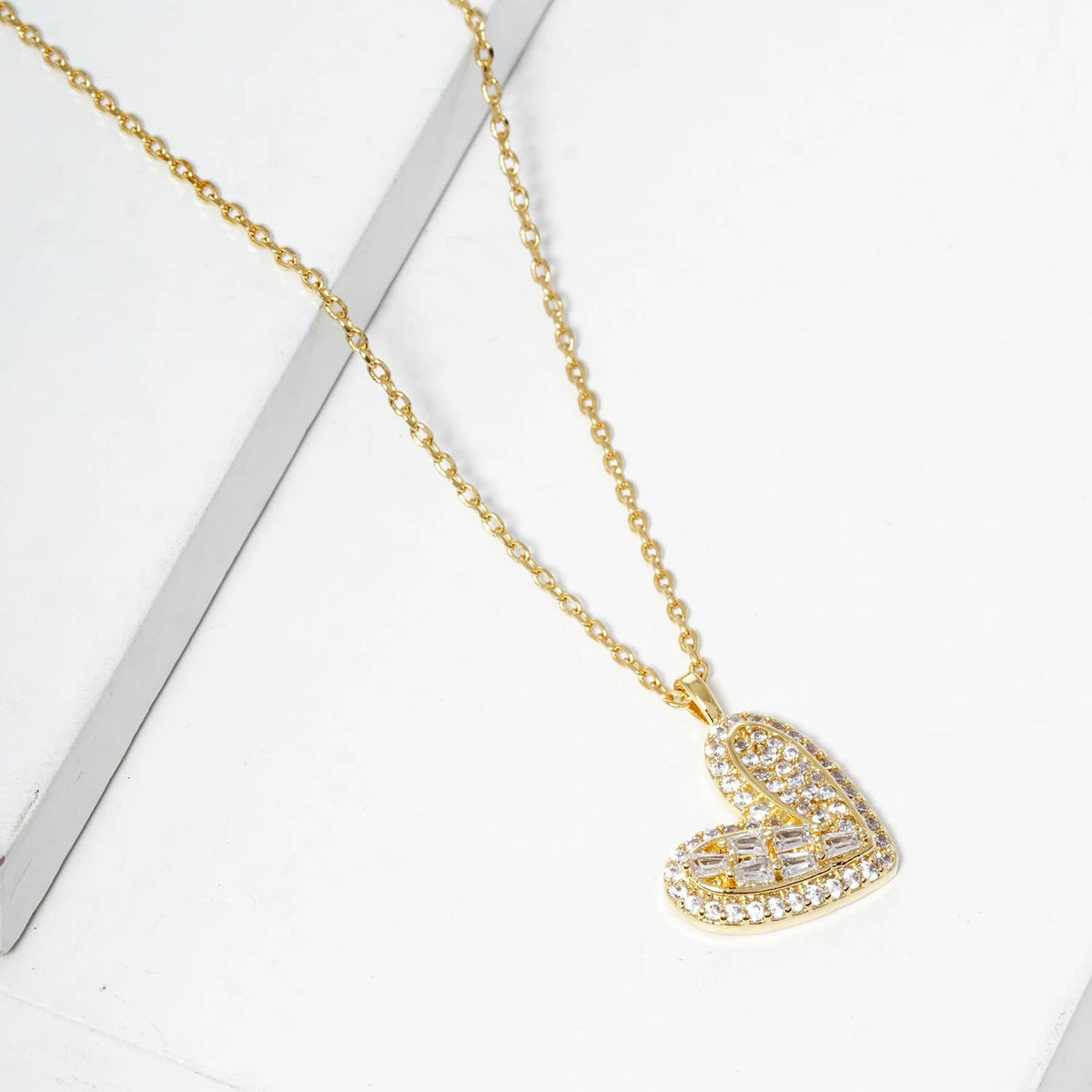 Elegant Pave Cubic Zirconia Heart Pendant Necklace