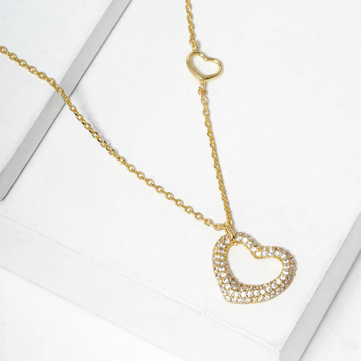 Asymmetric Pave Heart Pendant Necklace