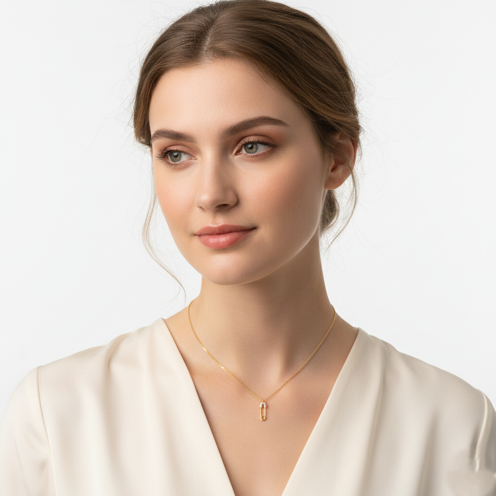 Dainty Cubic Zirconia Safety Pin Pendant Necklace