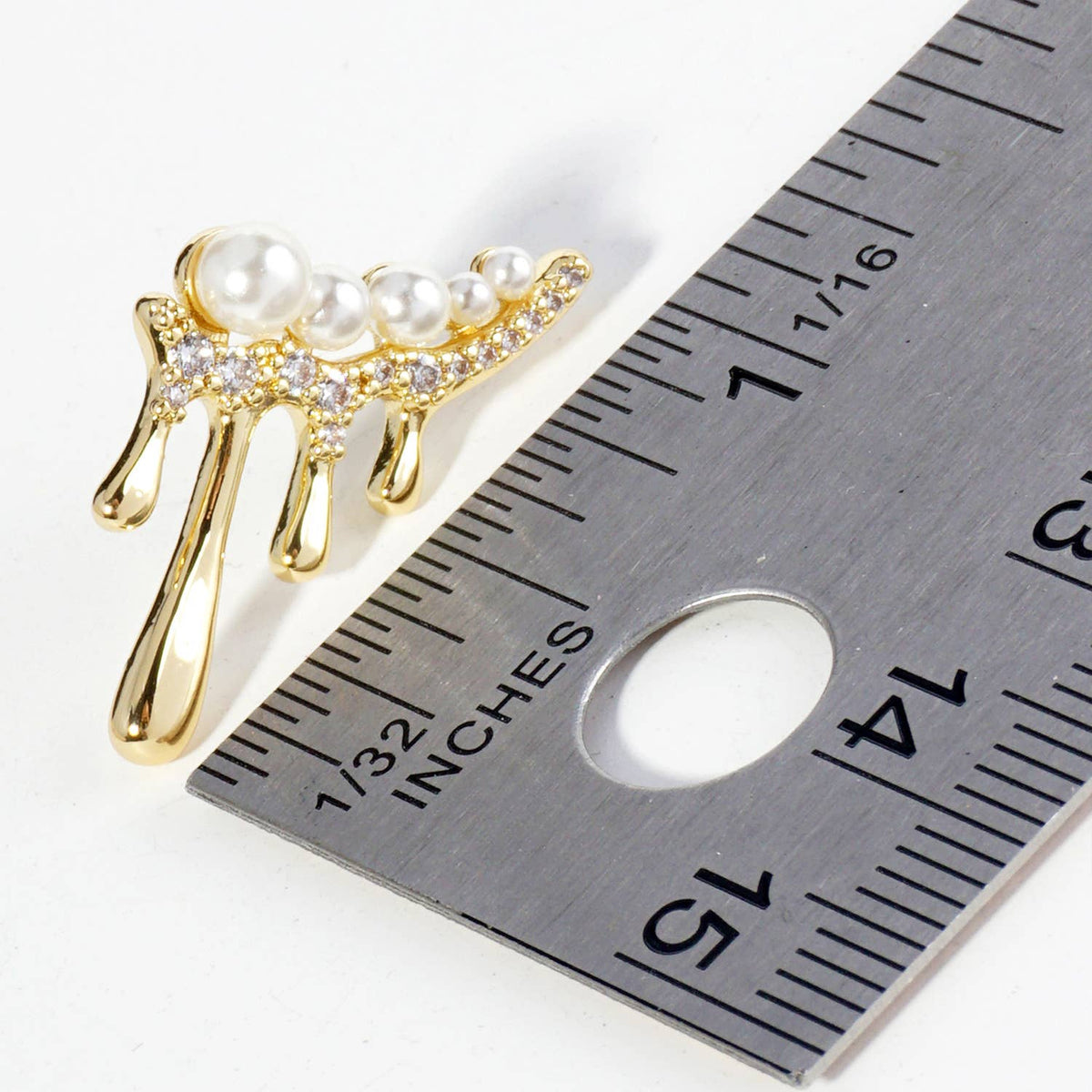 Melting CZ Glass Pearl Bar Asymmetrical Stud Earrings