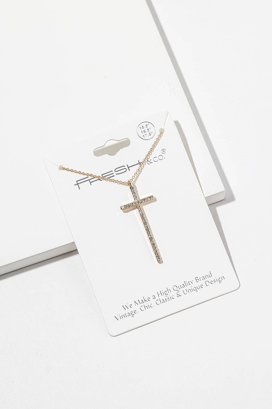 Long Crystal Cross Pendant Necklace – Full-Pavé Cross