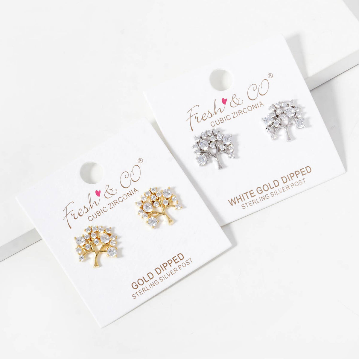 Gold Dipped Cubic Tree of Life Stud Earrings