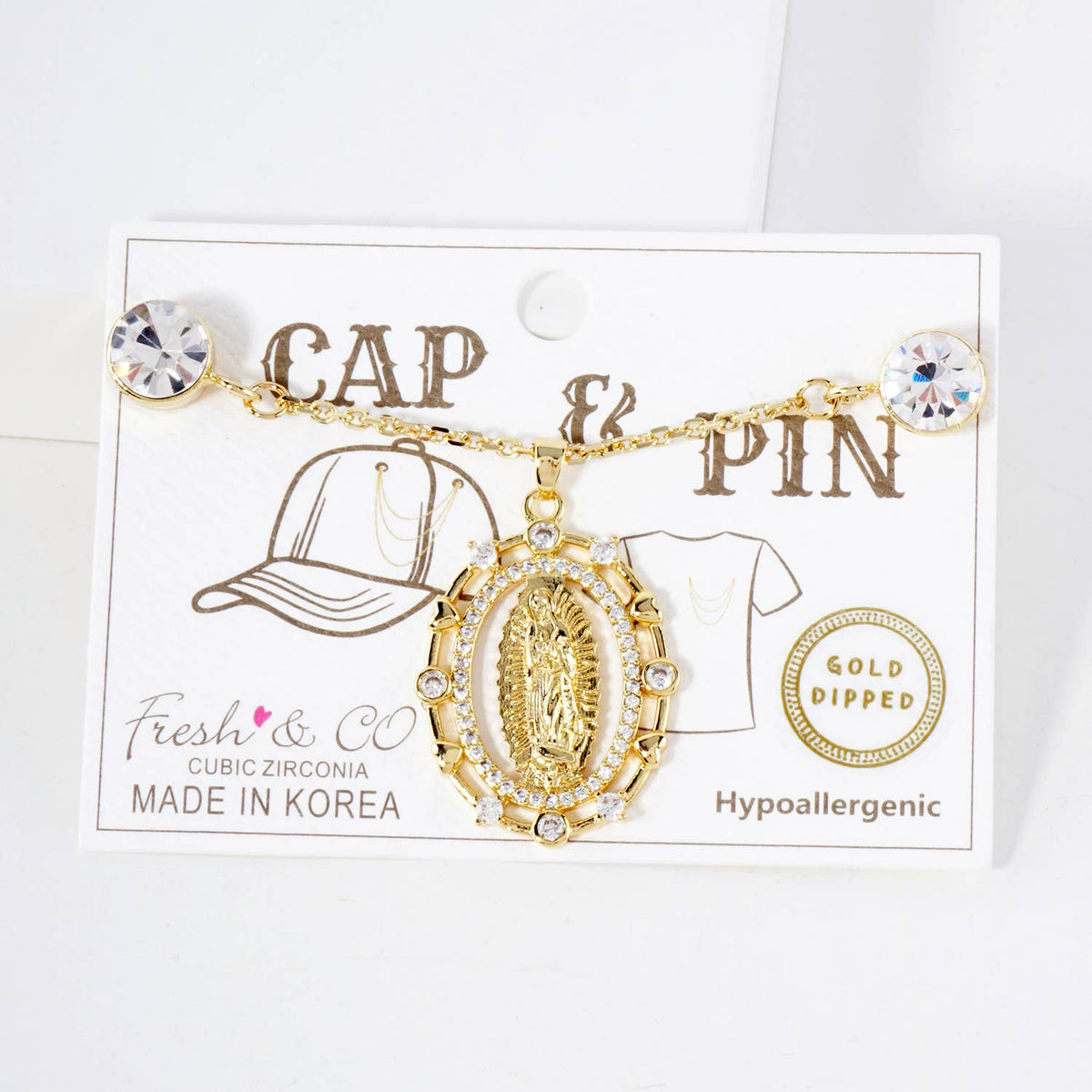 Virgin Mary & Cherry Cap Pins